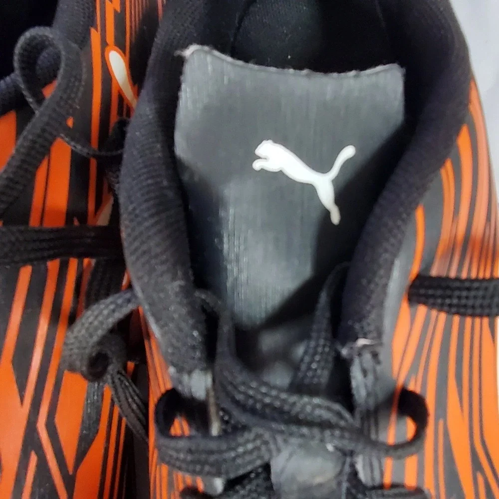 Puma Soccer Cleats Orange Black Graphic Athletic Shoes Firm Ground Mens 10.5